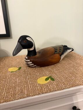 Vintage Wood Canada Goose Decoy Hand Painted Solid Wooden Bird 14 Inch Rustic